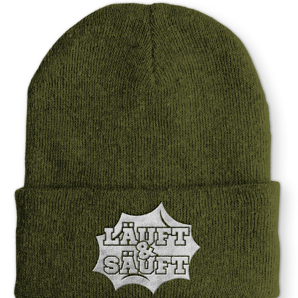 
                  
                    Läuft und Säuft Statement Beanie Mütze mit Spruch - Olive - Mütze
                  
                