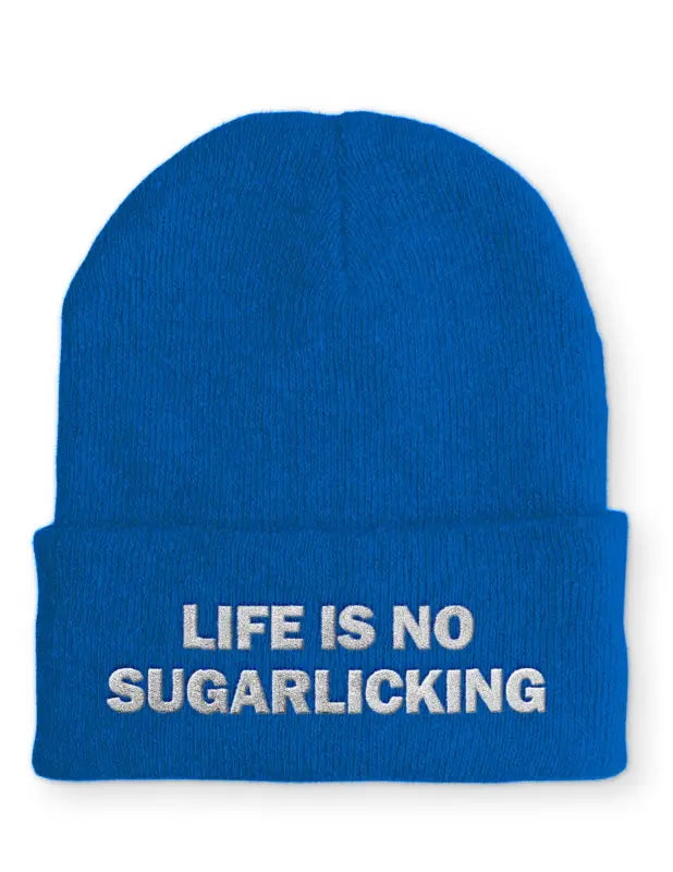 Life is no Sugarlicking Beanie Statement Mütze mit Spruch - Blau