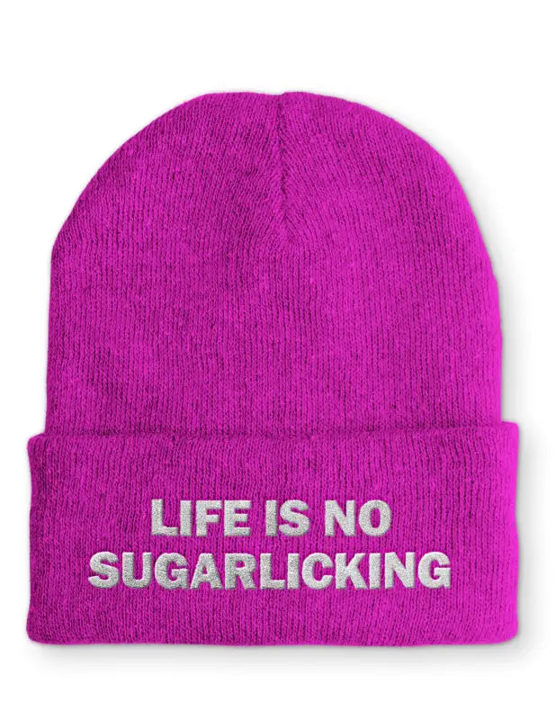 Life is no Sugarlicking Beanie Statement Mütze mit Spruch - Pink