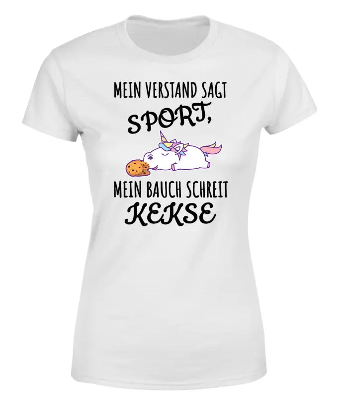 Mein Verstand sagt Sport Bauch Kekse T - Shirt Damen - S / Weiss