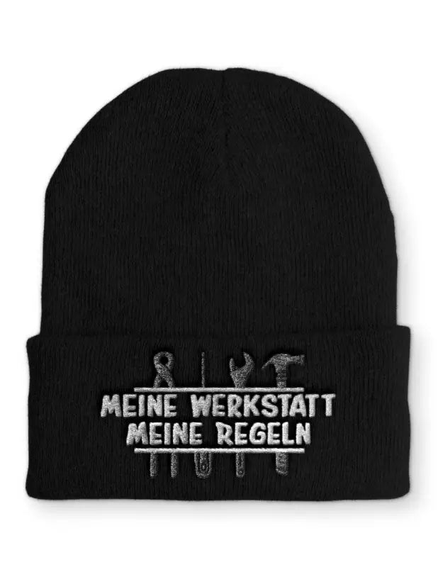 
                      
                        Meine Werkstatt Regeln Wintermütze Spruchmütze Beanie perfekt für die kalte Jahreszeit - Schwarz
                      
                    