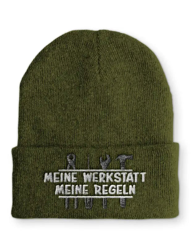 
                      
                        Meine Werkstatt Regeln Wintermütze Spruchmütze Beanie perfekt für die kalte Jahreszeit - Olive
                      
                    