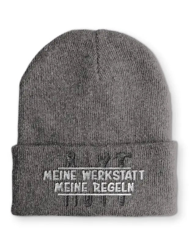 
                      
                        Meine Werkstatt Regeln Wintermütze Spruchmütze Beanie perfekt für die kalte Jahreszeit - Grau
                      
                    