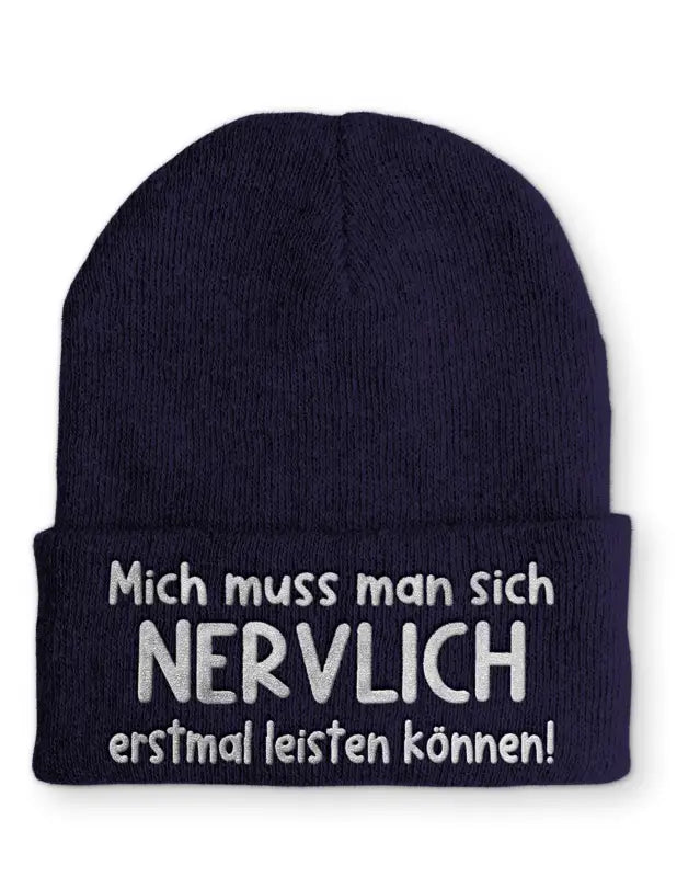 
                      
                        Mich muss man sich NERVLICH erstmal leisten können Statement Beanie Mütze mit Spruch - Navy
                      
                    