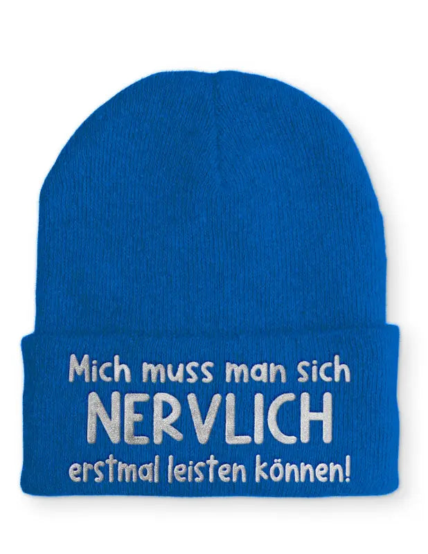 
                      
                        Mich muss man sich NERVLICH erstmal leisten können Statement Beanie Mütze mit Spruch - Royal
                      
                    