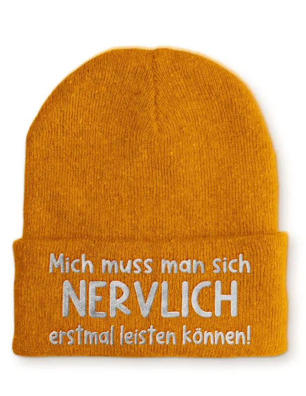 
                      
                        Mich muss man sich NERVLICH erstmal leisten können Statement Beanie Mütze mit Spruch - Mustard
                      
                    