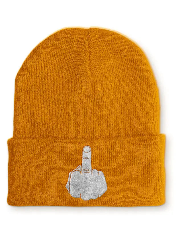 Mittelfinger Statement Beanie Mütze mit Spruch - Mustard