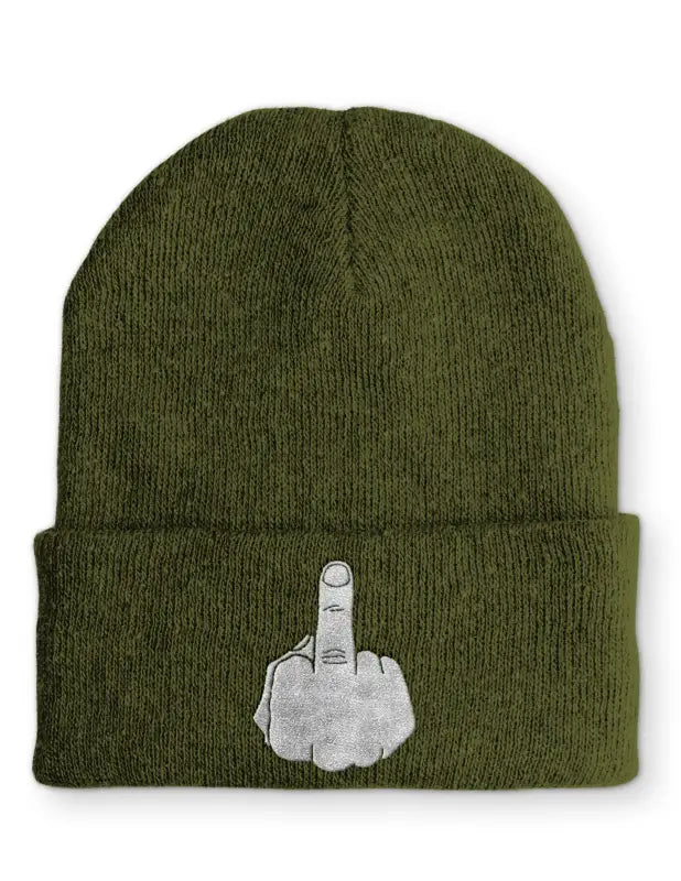 
                  
                    Mittelfinger Statement Beanie Mütze mit Spruch - Olive
                  
                