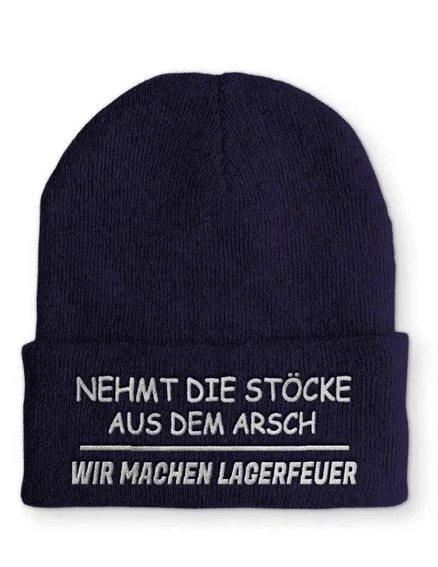 
                      
                        Nehmt die Stöcke aus dem Arsch Wir machen Lagerfeuer Statement Beanie Mütze mit Spruch - Navy
                      
                    