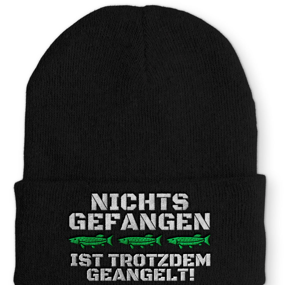 Nichts gefangen ist trotzdem geangelt Beanie Mütze mit Spruch - Black - Mütze