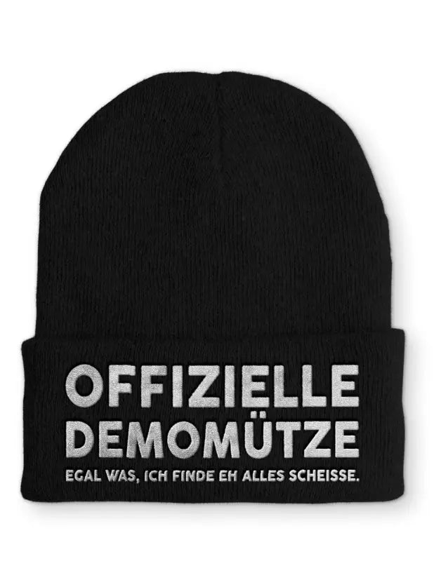 Offizielle Demomütze egal was ich finde eh alles scheisse Statement Beanie Mütze mit Spruch - Black