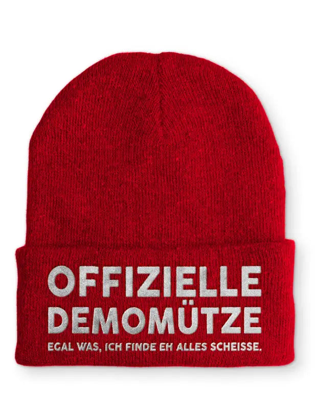 Offizielle Demomütze egal was ich finde eh alles scheisse Statement Beanie Mütze mit Spruch - Rot