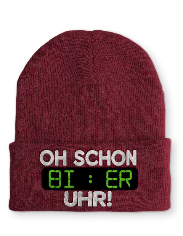 Oh schon Bier Uhr Statement Beanie Mütze mit Spruch - Bordeaux