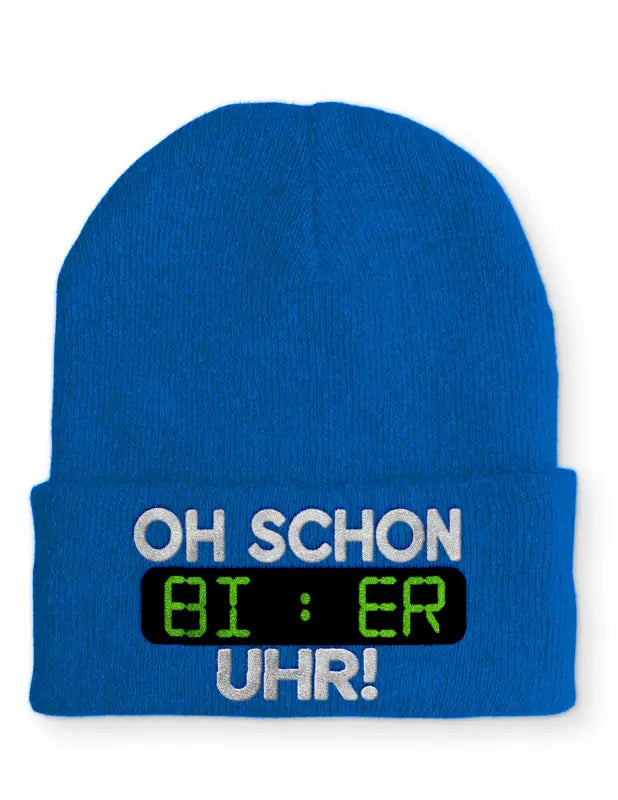 Oh schon Bier Uhr Statement Beanie Mütze mit Spruch - Royal