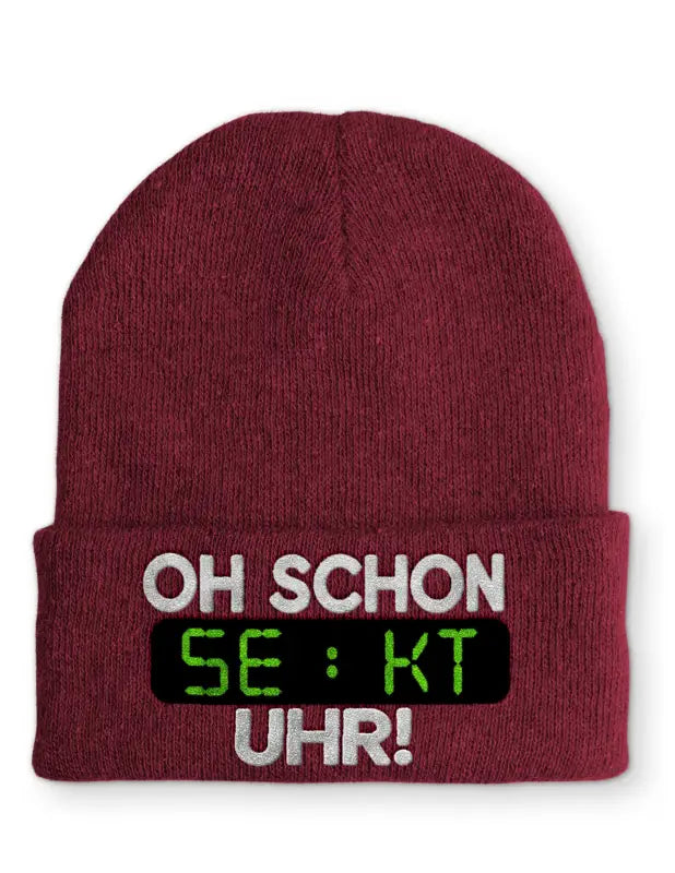 
                  
                    Oh schon Sekt Uhr Statement Beanie Mütze mit Spruch - Bordeaux
                  
                