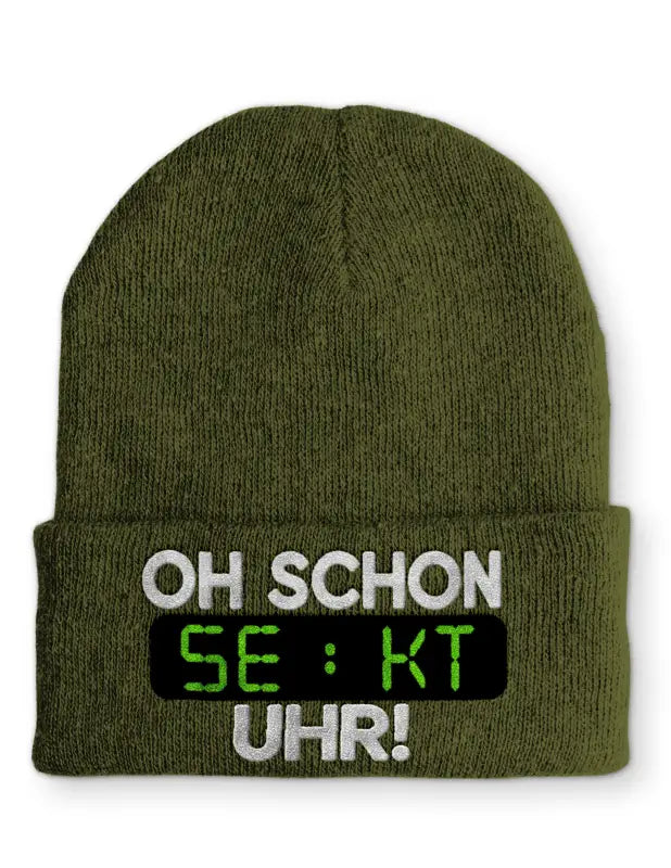 
                  
                    Oh schon Sekt Uhr Statement Beanie Mütze mit Spruch - Olive
                  
                