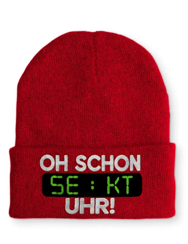 
                  
                    Oh schon Sekt Uhr Statement Beanie Mütze mit Spruch - Rot
                  
                