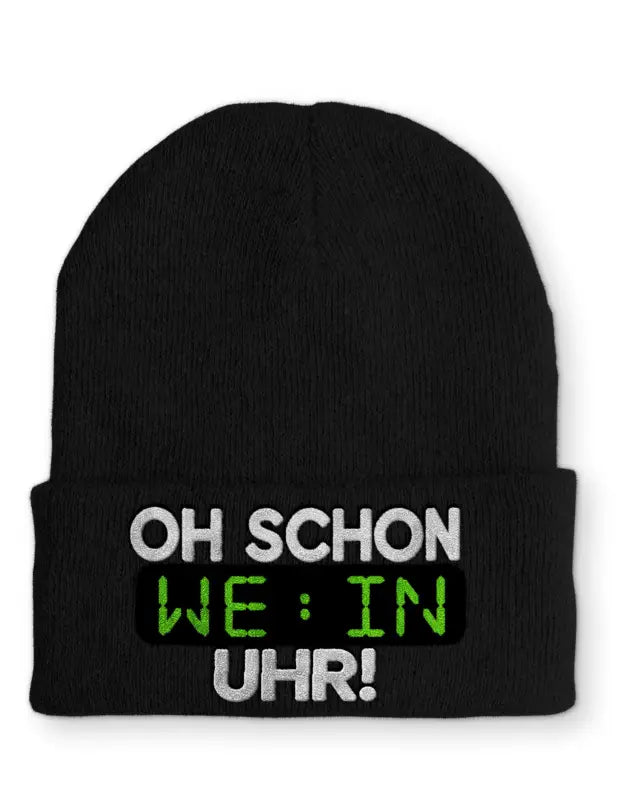 
                      
                        Oh schon Wein Uhr Statement Beanie Mütze mit Spruch - Black
                      
                    