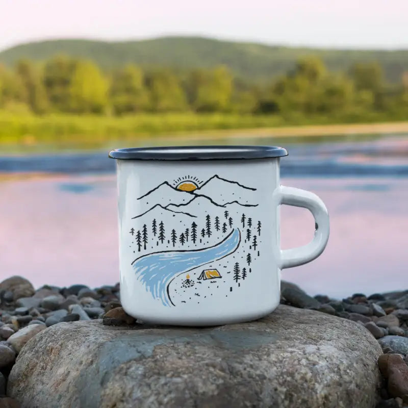 Quit Place Camper Outdoor Emaille Tasse - Weiss