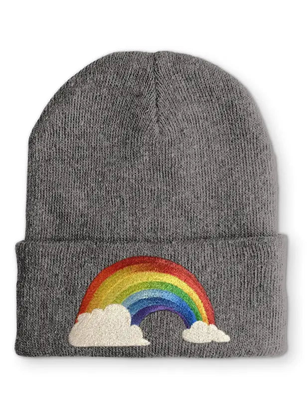 Regenbogen mit Wolken Statement Beanie Mütze Spruch - Grey