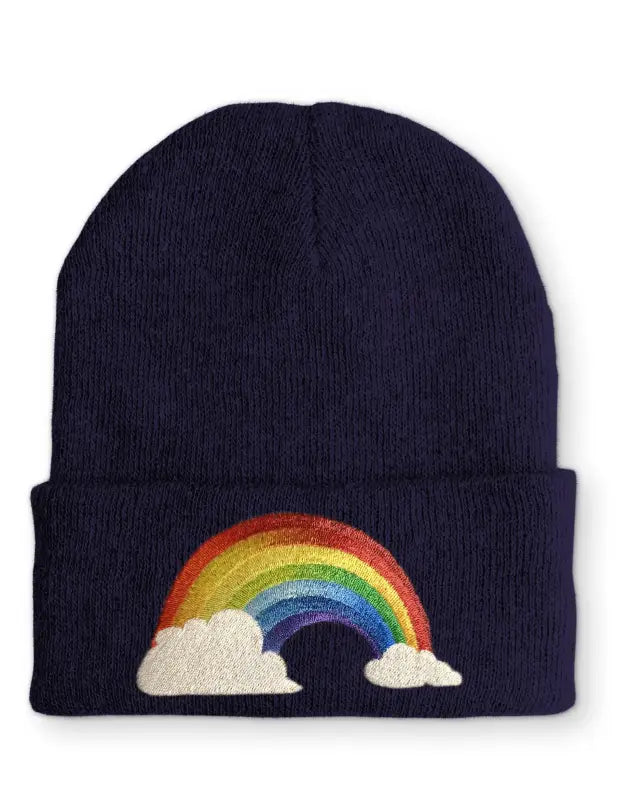 Regenbogen mit Wolken Statement Beanie Mütze Spruch - Navy