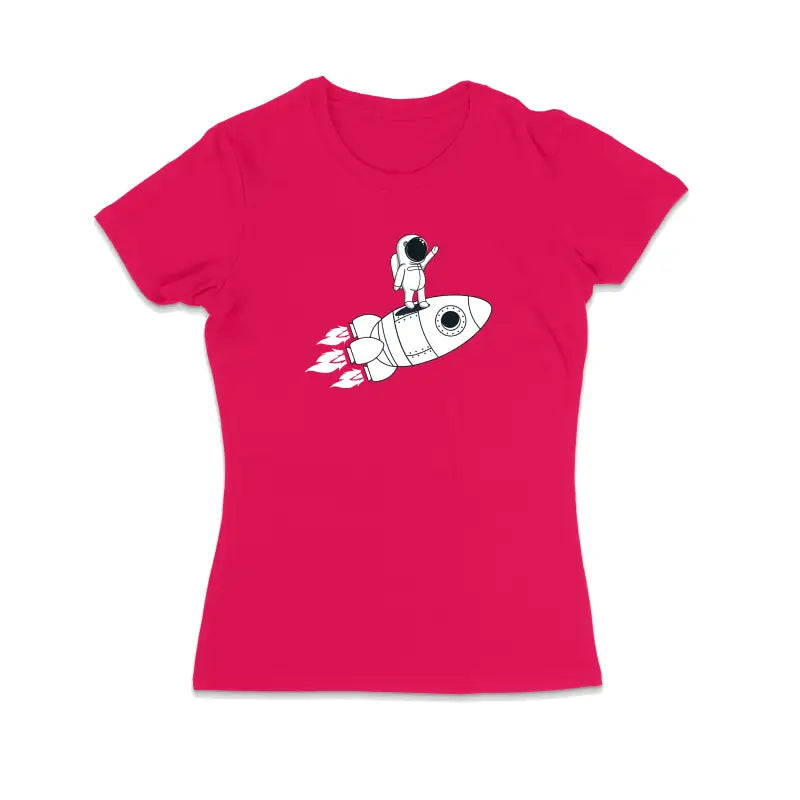 Rum and Rocket Waving Astronaut Damen T - Shirt - S / Bright Pink
