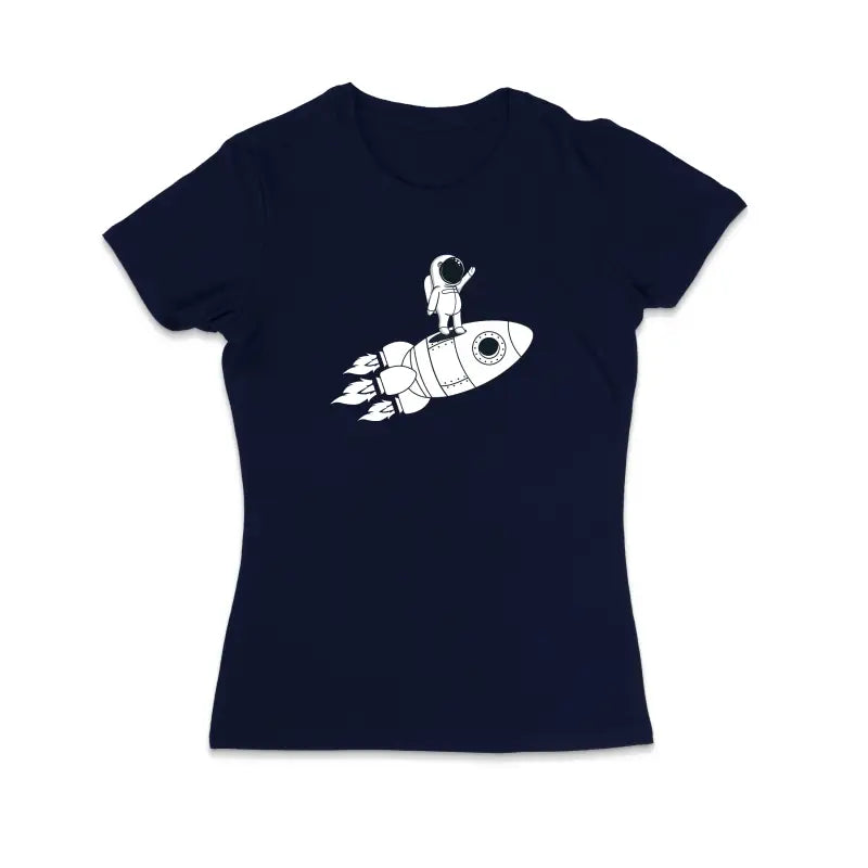 Rum and Rocket Waving Astronaut Damen T - Shirt - S / Navy