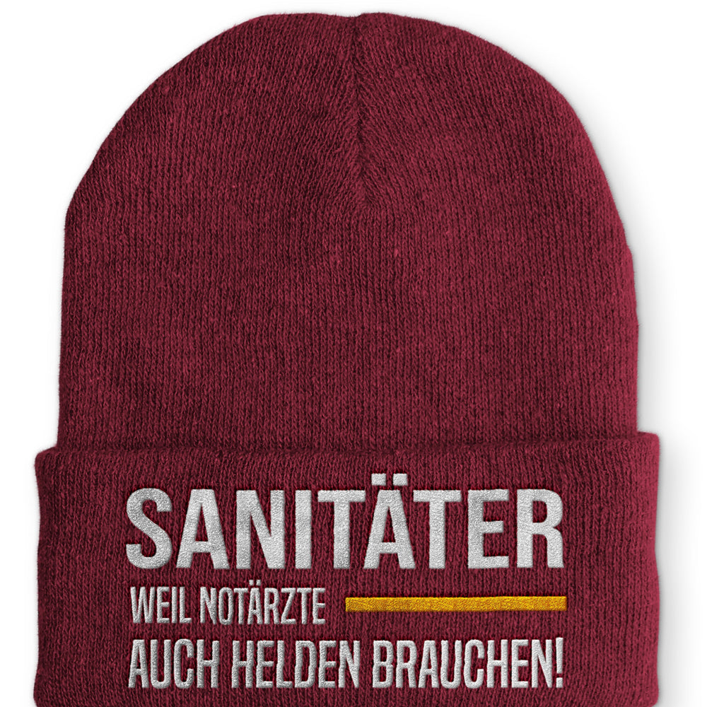 Sanitäter weil Notärzte Helden brauchen Beanie Mütze mit Spruch - Bordeaux - Mütze