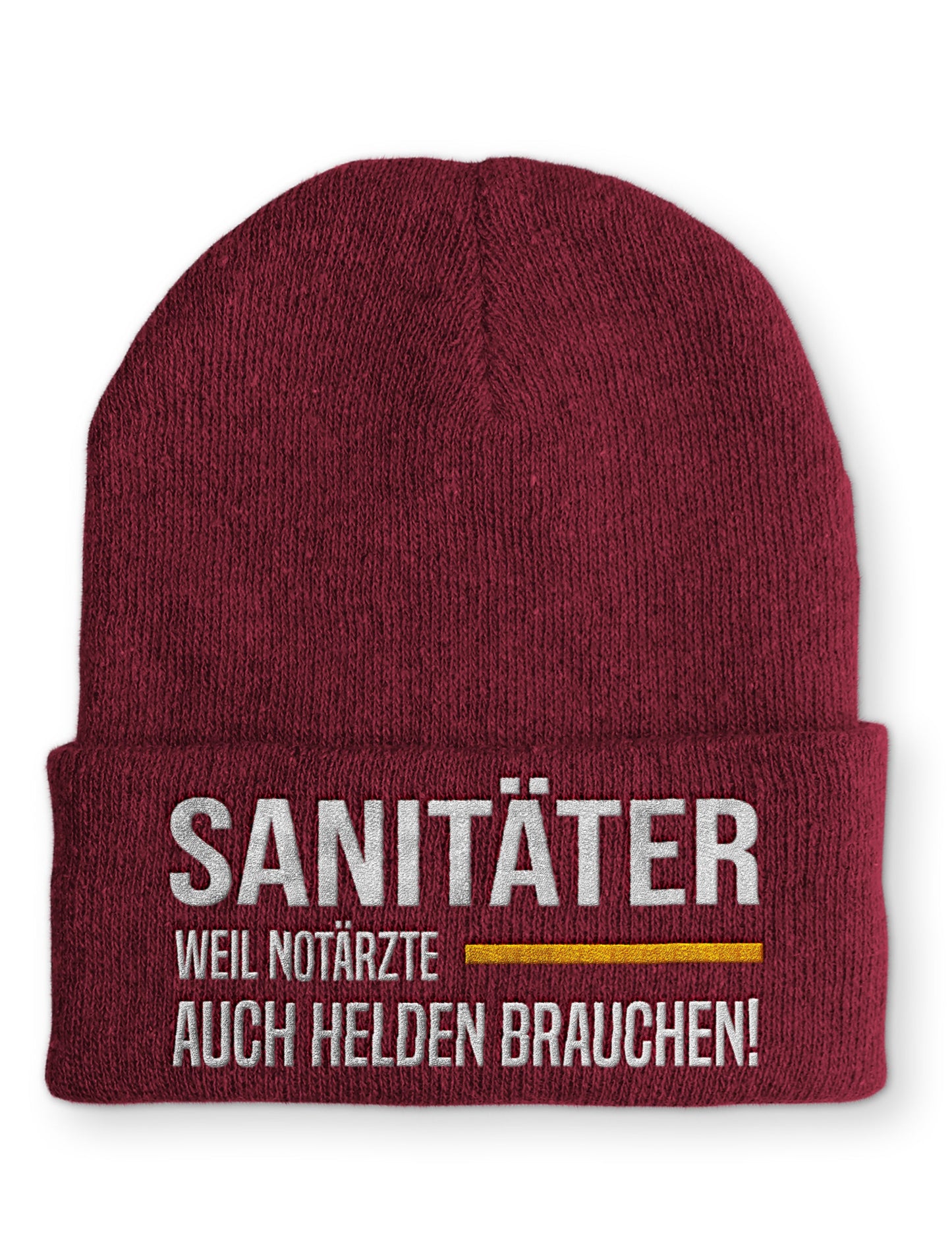 Sanitäter weil Notärzte Helden brauchen Beanie Mütze mit Spruch - Bordeaux - Mütze