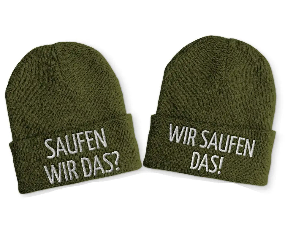 
                      
                        Saufen wir das? das! Duo Statement Beanie Mütze mit Spruch - Olive
                      
                    