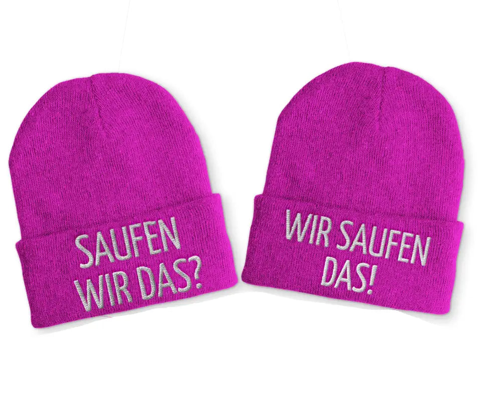 Saufen wir das? das! Duo Statement Beanie Mütze mit Spruch - Pink