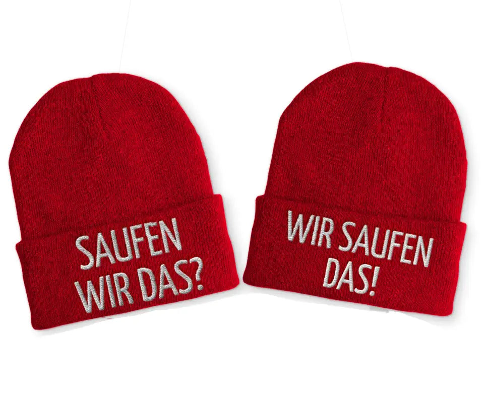 
                      
                        Saufen wir das? das! Duo Statement Beanie Mütze mit Spruch - Rot
                      
                    