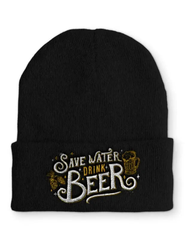 Save Water drink Beer Beanie Wintermütze Mütze mit Spruch - Black