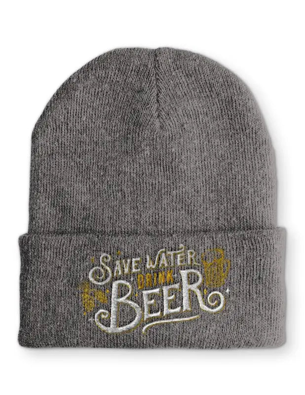 Save Water drink Beer Beanie Wintermütze Mütze mit Spruch - Grey