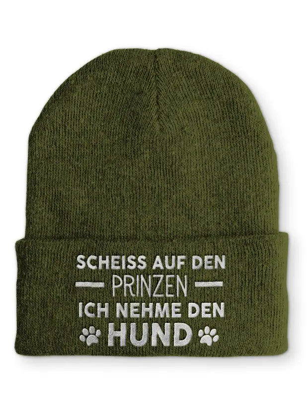 
                      
                        Scheiss auf den Prinzen Ich nehme Hund Statement Beanie Mütze mit Spruch - Olive
                      
                    