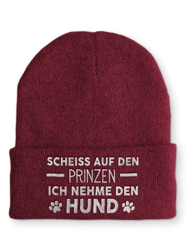 
                      
                        Scheiss auf den Prinzen Ich nehme Hund Statement Beanie Mütze mit Spruch - Bordeaux
                      
                    