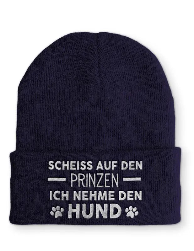 
                      
                        Scheiss auf den Prinzen Ich nehme Hund Statement Beanie Mütze mit Spruch - Navy
                      
                    