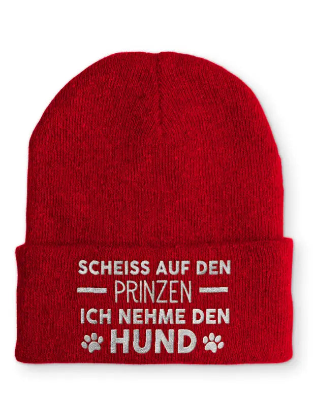 
                      
                        Scheiss auf den Prinzen Ich nehme Hund Statement Beanie Mütze mit Spruch - Rot
                      
                    