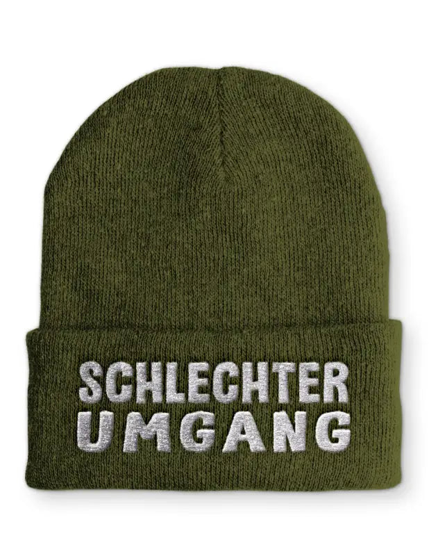 
                      
                        Schlechter Umgang Wintermütze Spruchmütze Beanie perfekt für die kalte Jahreszeit - Olive
                      
                    