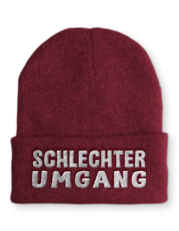 
                      
                        Schlechter Umgang Wintermütze Spruchmütze Beanie perfekt für die kalte Jahreszeit - Bordeaux
                      
                    