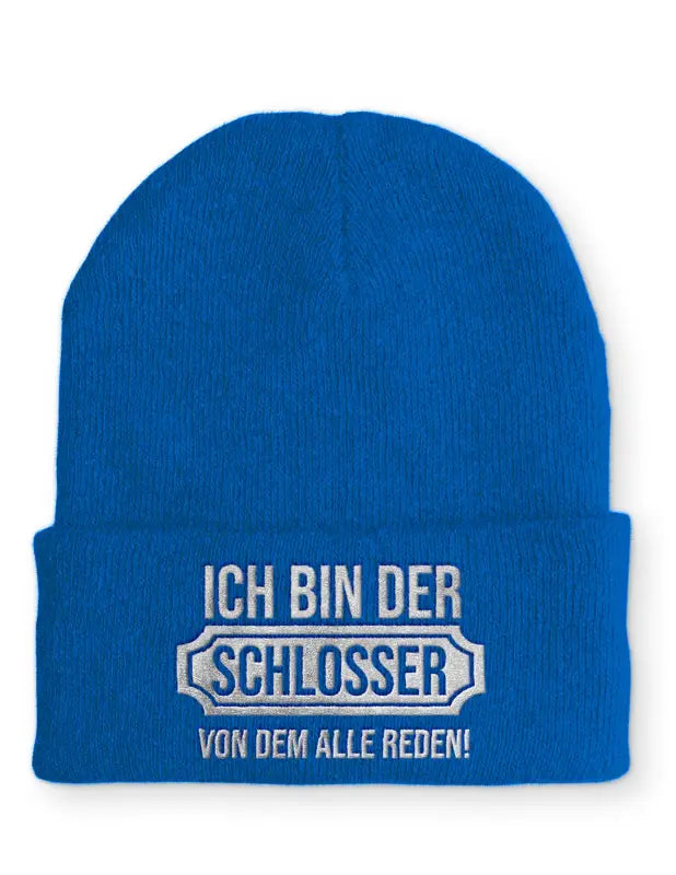 Schlosser Statement Beanie Mütze mit Spruch - Blau