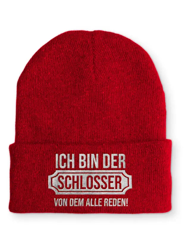 Schlosser Statement Beanie Mütze mit Spruch - Rot