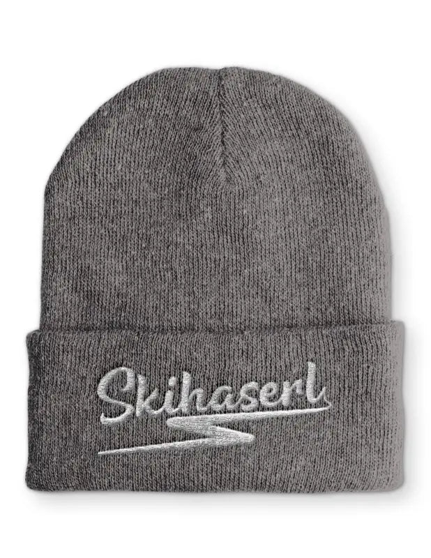 Skihaserl Wintermütze Spruchmütze Beanie perfekt für die kalte Jahreszeit - Grau