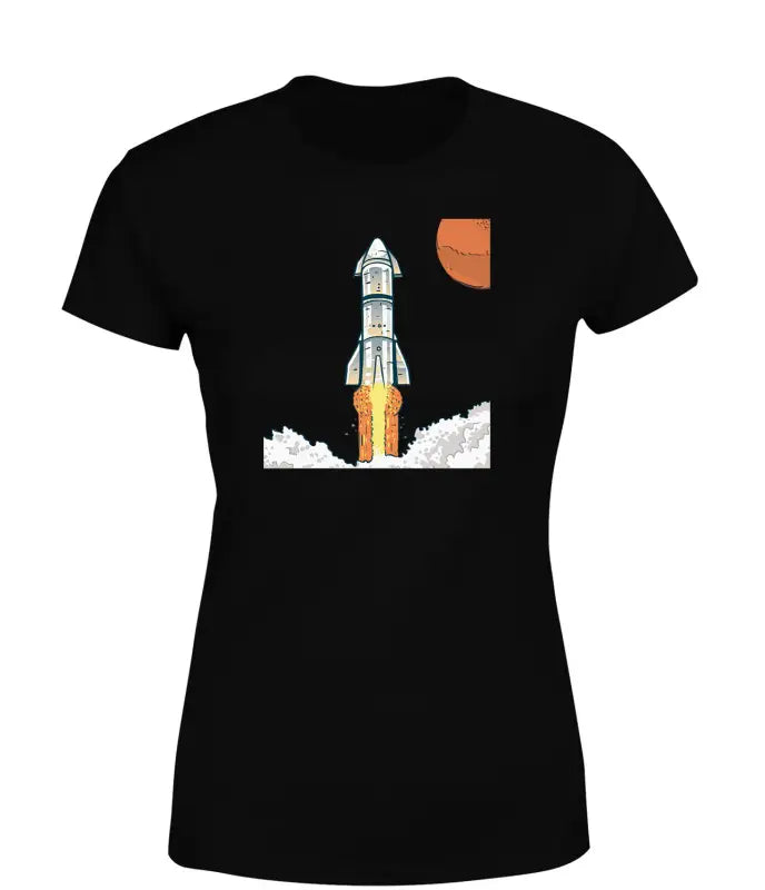 Space Rocket Damen T - Shirt Fairtrade Weltraum - S / Schwarz