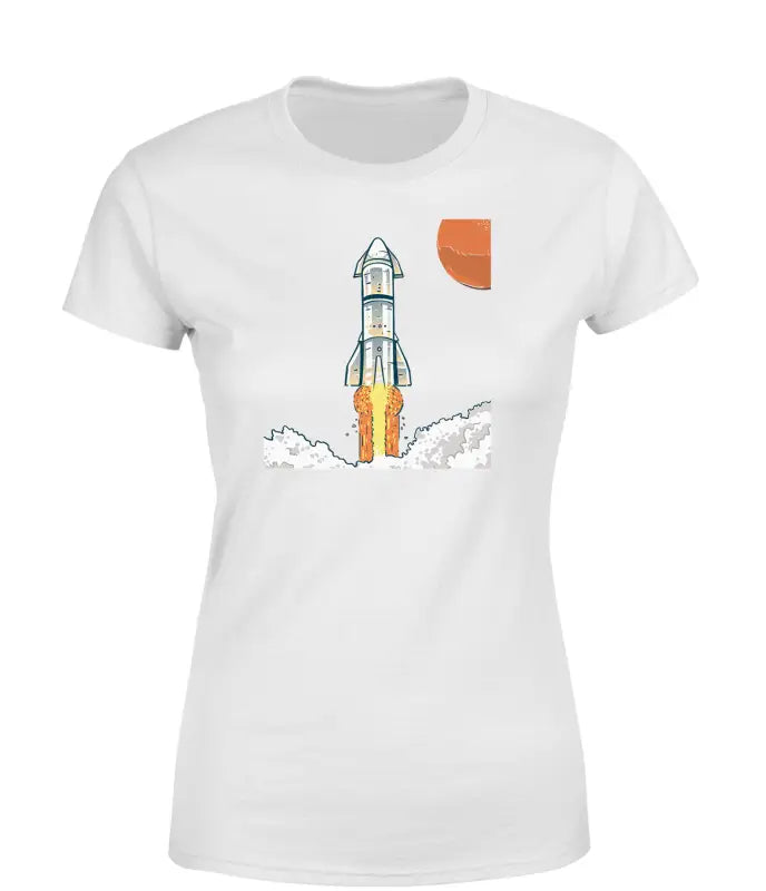 Space Rocket Damen T - Shirt Fairtrade Weltraum - S / Weiss
