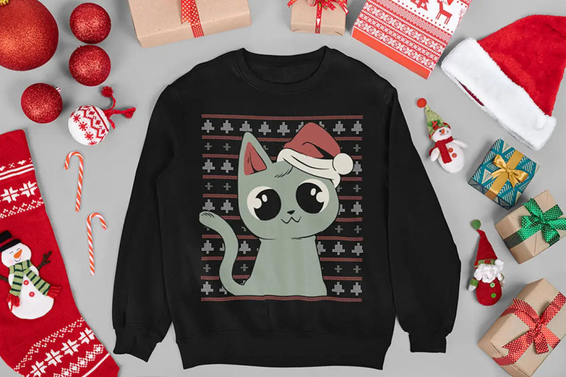 sweet cat christmas Ugly Christmassweater Sweater - XS