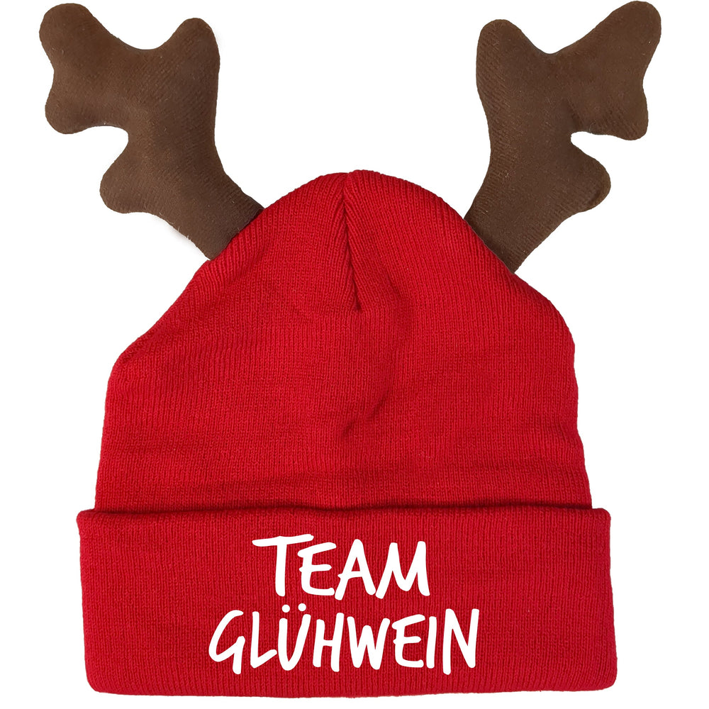 Team Glühwein Elchmütze Statement Beanie Mütze mit Spruch - Mütze