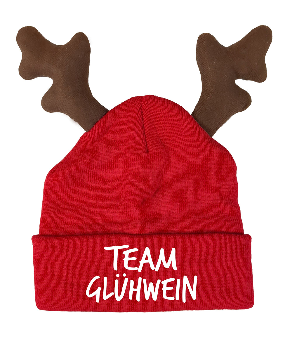 Team Glühwein Elchmütze Statement Beanie Mütze mit Spruch - Mütze