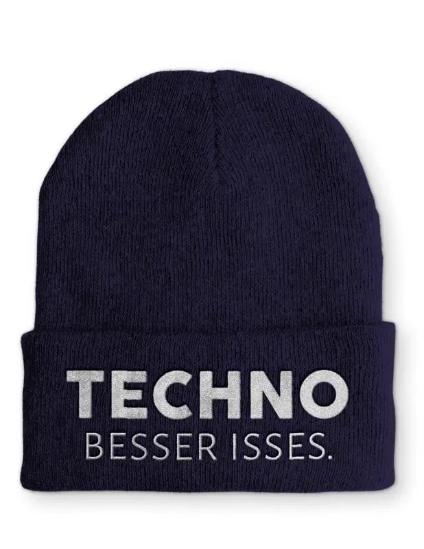 Techno besser isses. Statement Beanie Mütze mit Spruch - tshirtladen - Mütze