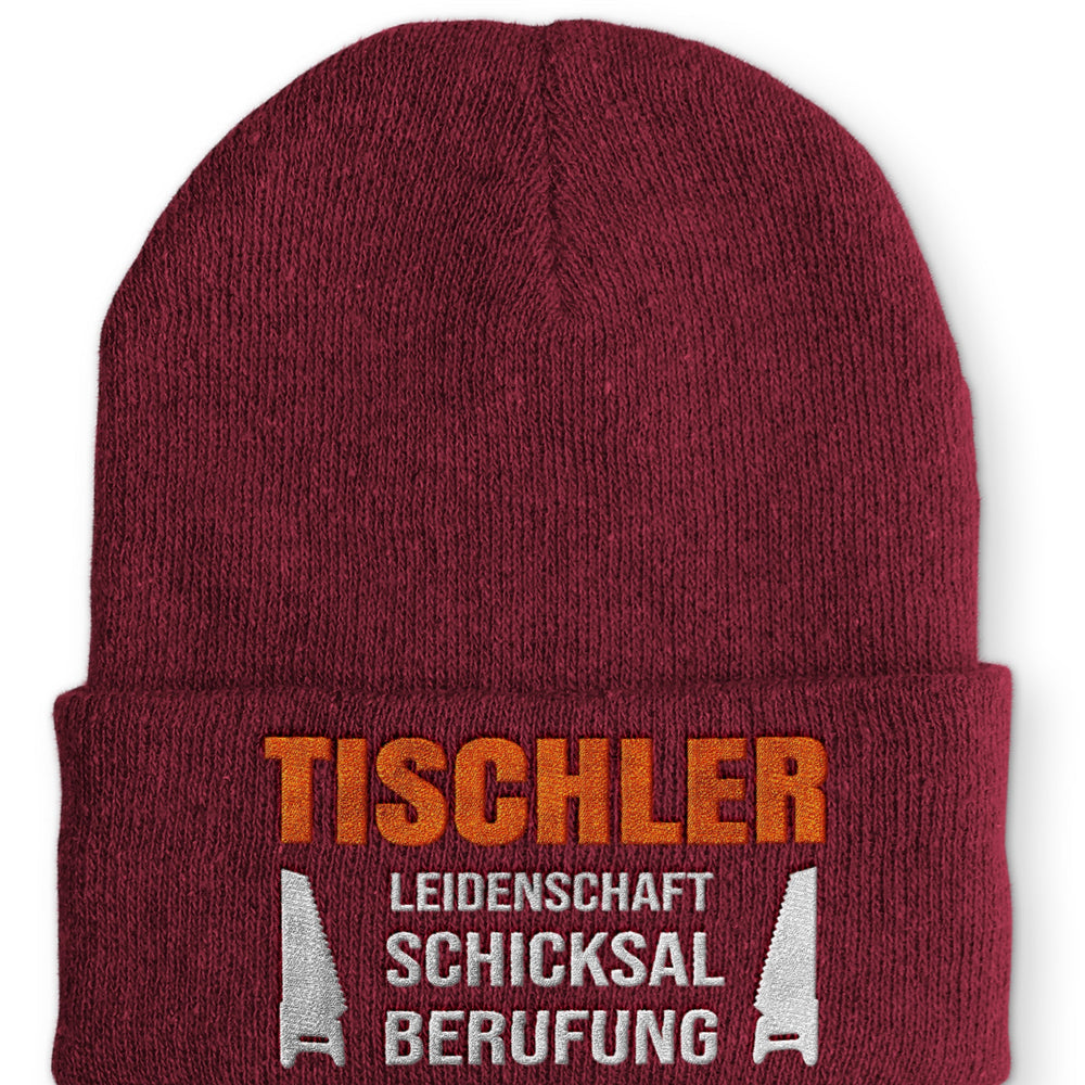 
                  
                    Tischler Leidenschaft Schicksal Berufung Beanie Mütze mit Spruch - Bordeaux - Mütze
                  
                